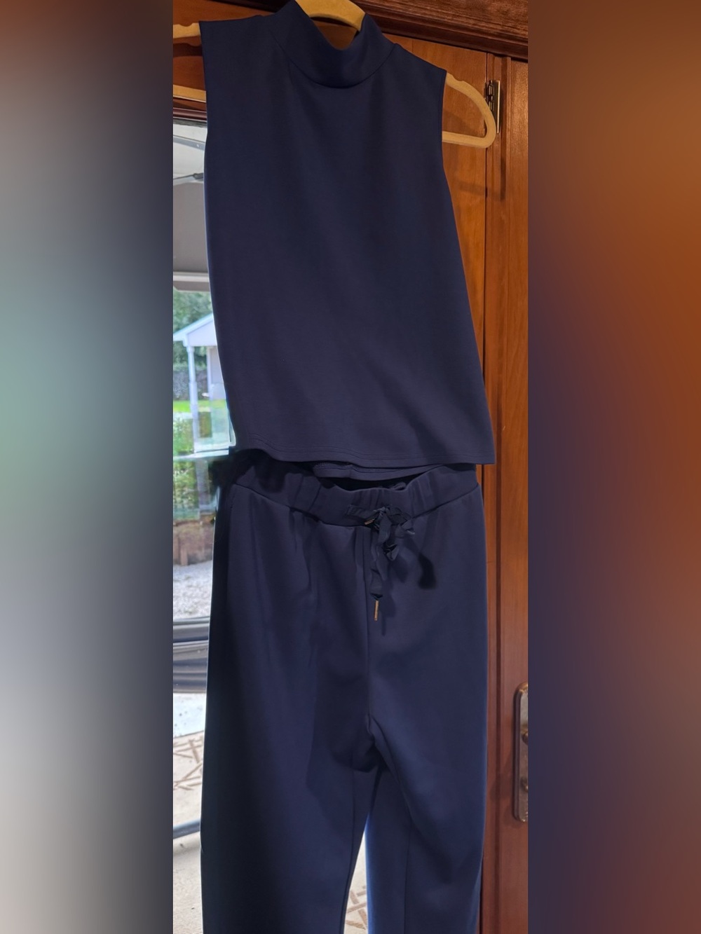 Sleeveless Navy Drawstring Waist Jogger Jumpsuit